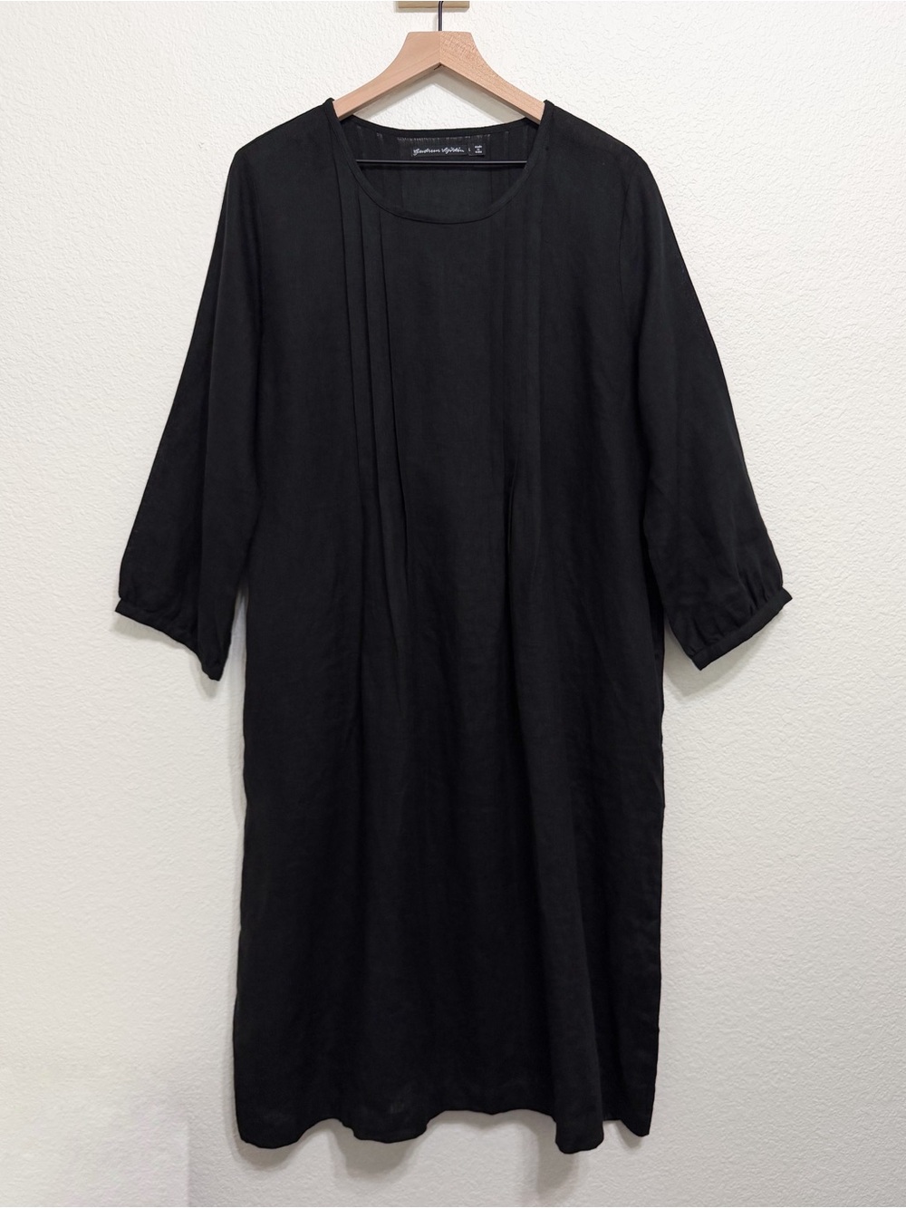 Gudren Sjoden 100% Linen Pleated Flowy Midi Dress Black Large